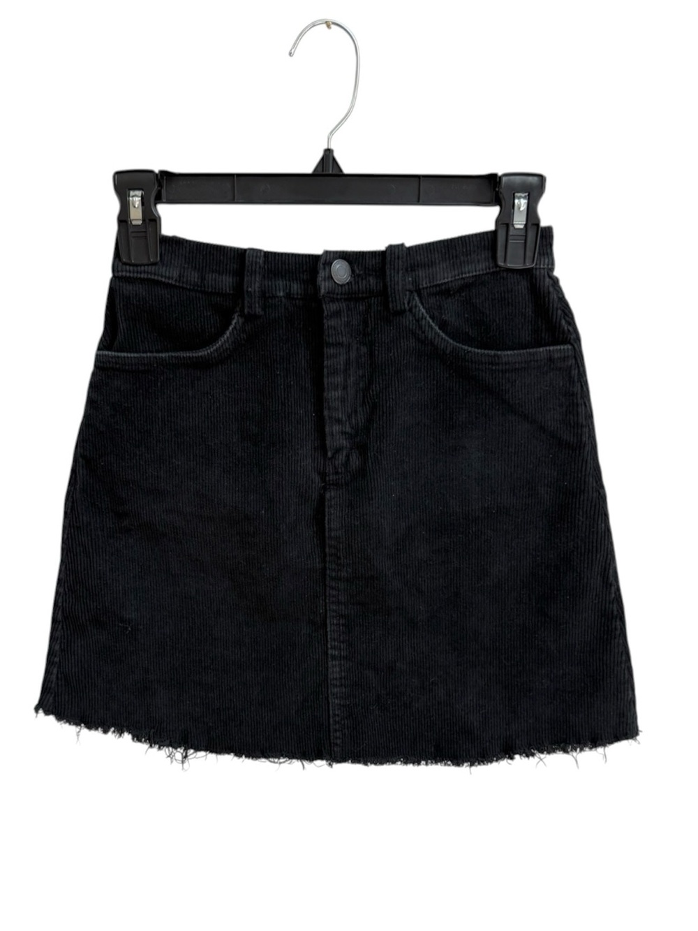 Brandy Melville Black Corduroy A-Line Mini Skirt Raw Hem
